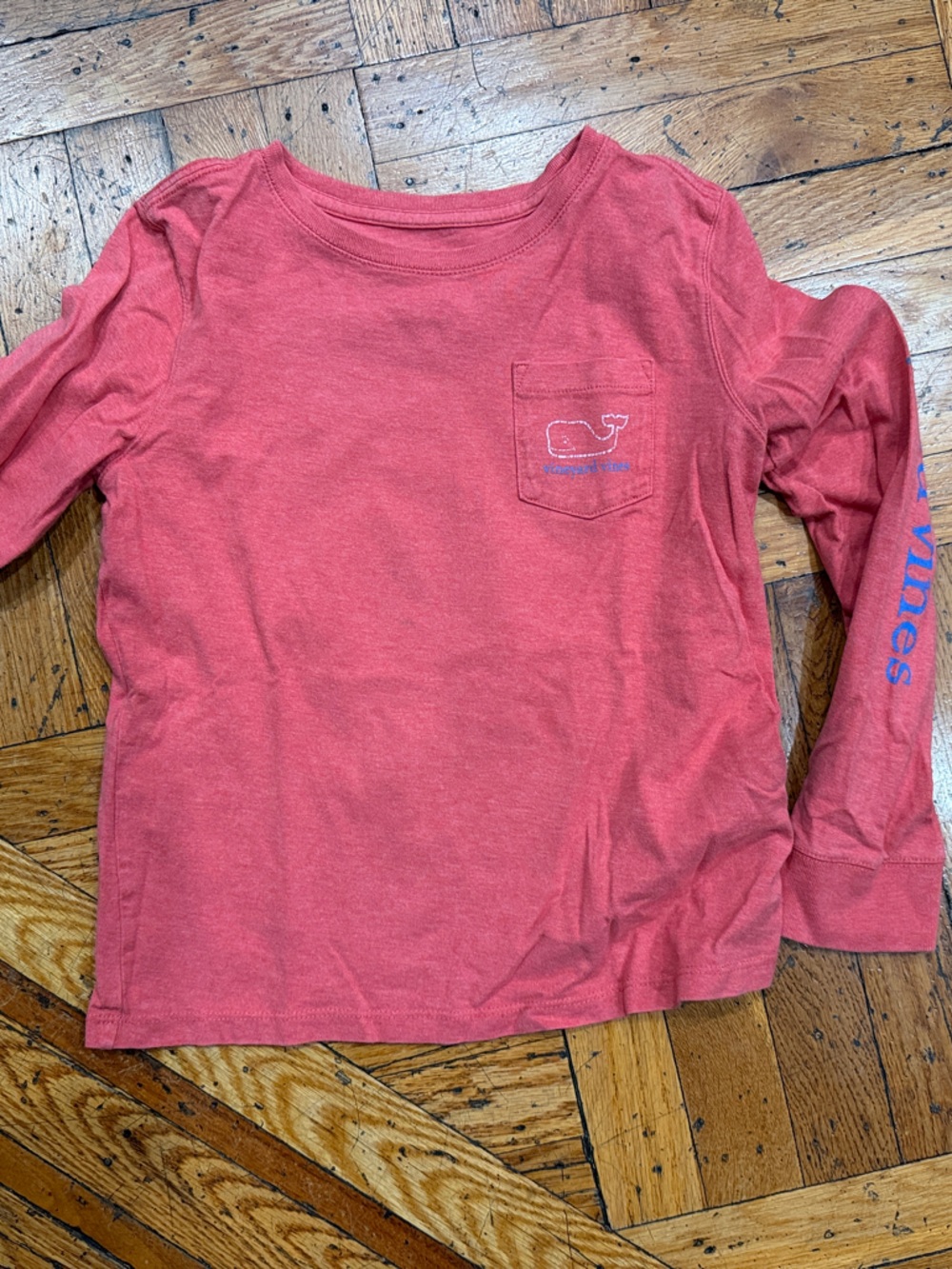 Vineyard Vines Kids Long Sleeve Pocket Tee in Coral Pink
